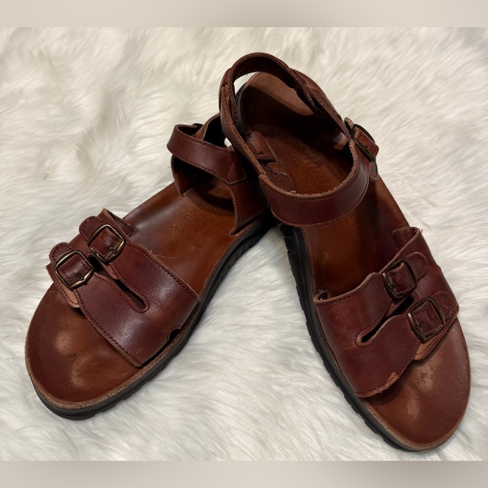 NABOLY Men's Brown Leather Adjustable Strap Sandals